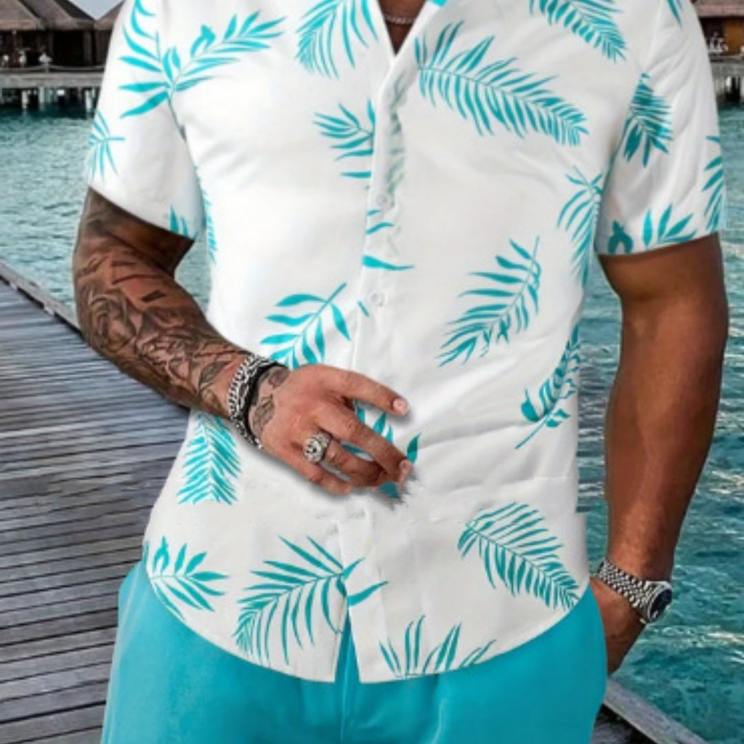 Summer New Style Shirt Shorts 3D Printed Casual Men's Cardigan Two-piece Set