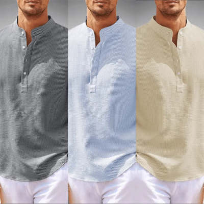 Stand Collar Button Shirt Summer Pineapple Texture Shirt Casual Top Men's Clothing